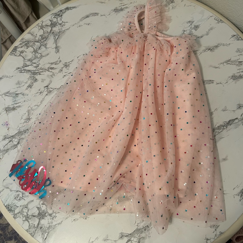 Mud Pie Pink Tulle Dress with Colorful Dots